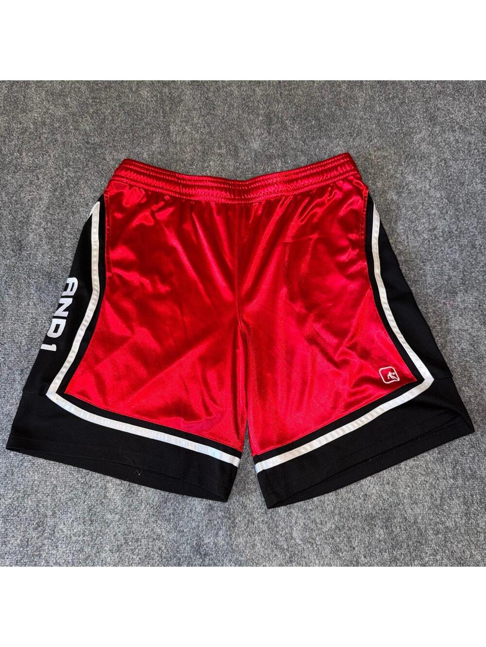 AND1 Red Baggy Dazzle Hoop Shorts Mens 2XL Vtg y2k 90s Rare